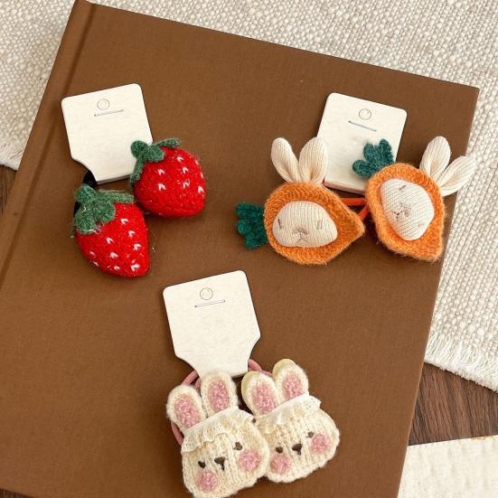 1 Pair Girl Hair Ties Soft Fabric Cartoon Rabbit Bear Carrot Decor Hair Ropes Gentle on Scalp Safe Baby Hair Bands