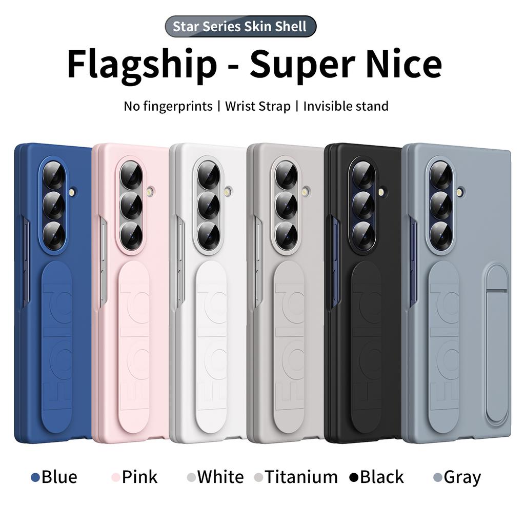 Wristband Skin-touch Case For Samsung Z Fold 8 7 6 5 4 3 Invisible Bracket with Tempered Glass Screen Protector Shockproof Cover