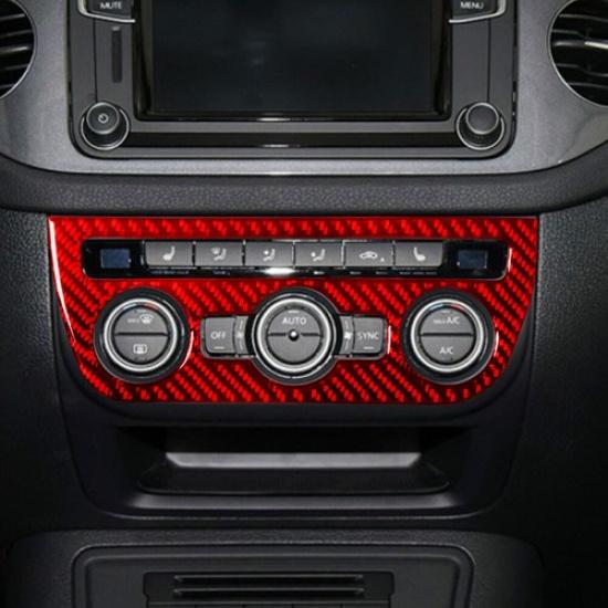 For Volkswagen Tiguan Red Carbon Fiber Interior Climate Console Cover Trim