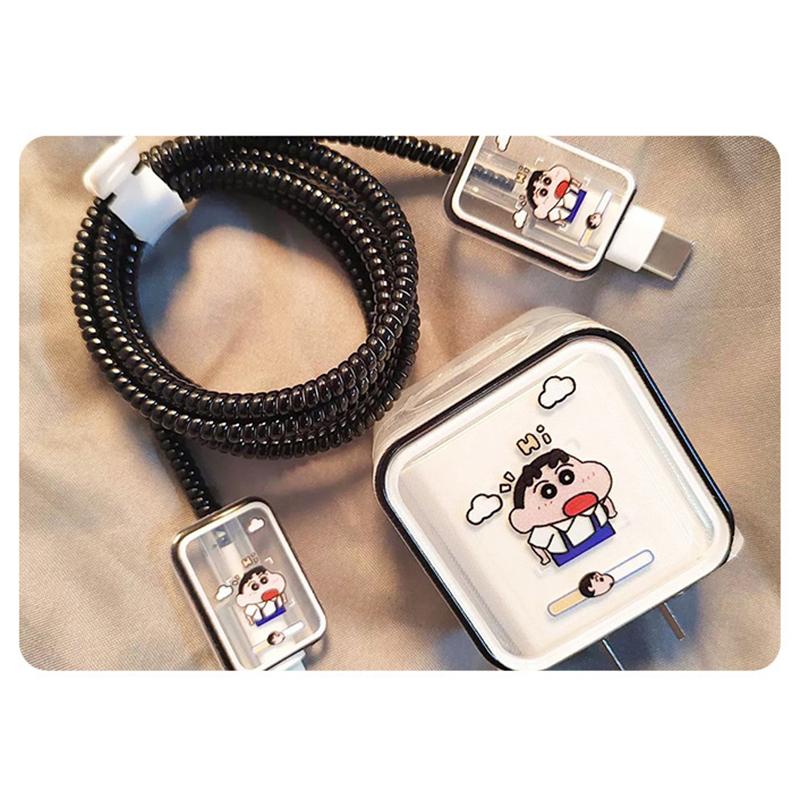 Crayon Shin-Chan Charger Case Cable Cover For Iphone 18W/20W Fast Charger Cover Data Cable Head Bite Winder Protector Shell