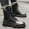 2025 New Warm Plush Fur Winter Shoes Genuine Leather Mens Footwear Metal Zipper Male Motorcycle Boots Lace-Up Casual Ankle Boots
