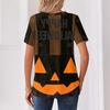 Women Casual Halloween Print V Neck Short Sleeve Button T Shirt Lightweight Soft Fabric Relaxed Fit Top for Everyday Wear