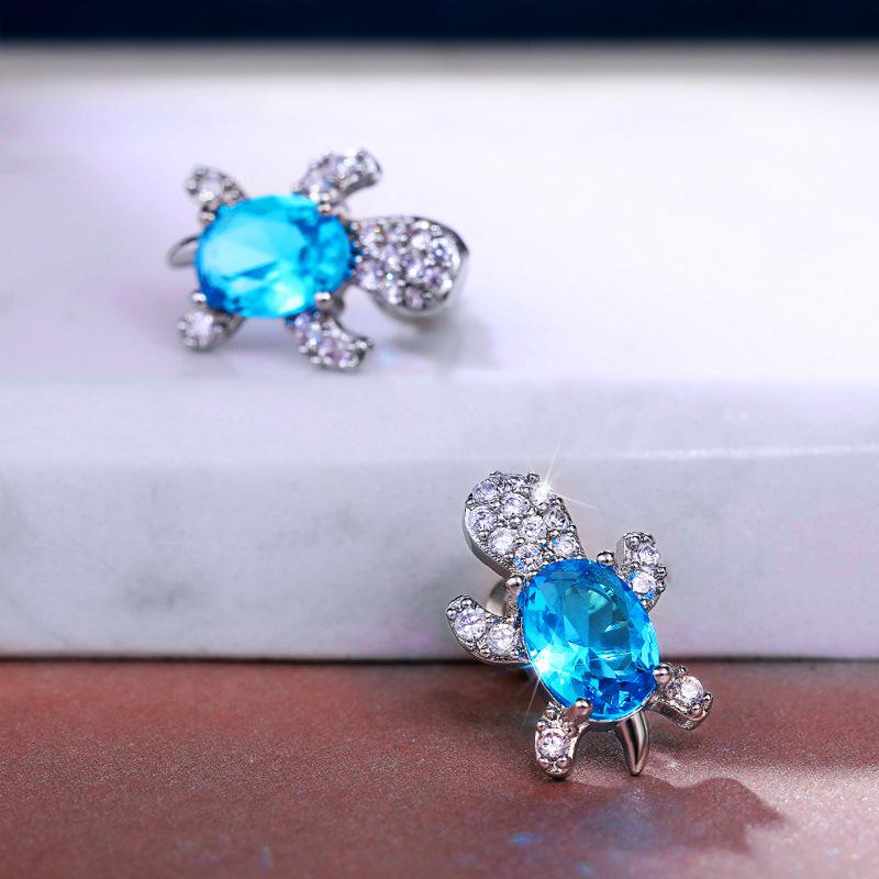 Creative Cute Turtle Zircon Earrings Women'S Wind Animal Earrings Diamond Stud Earrings
