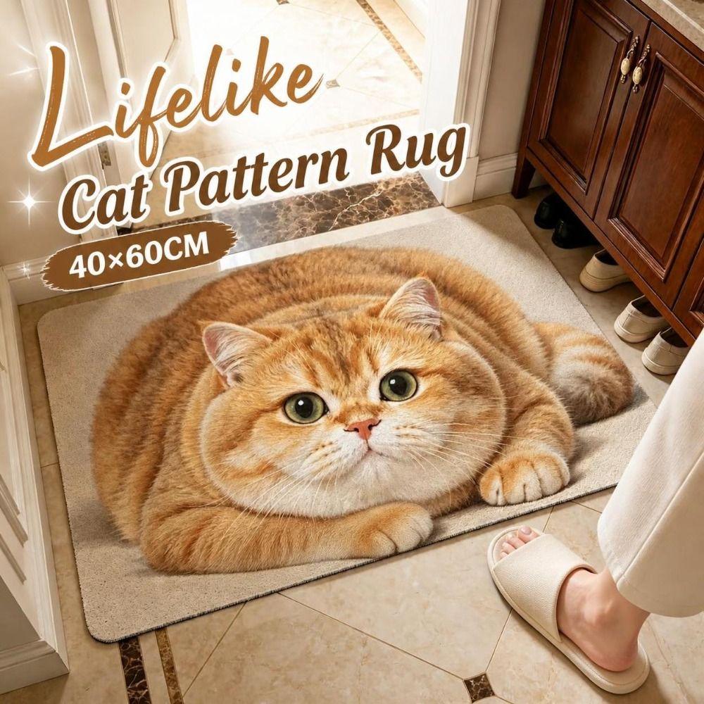 Non-slip Entryway Rug Diatomite Pet Floor Mat Durable Cat Print Doormat  Household