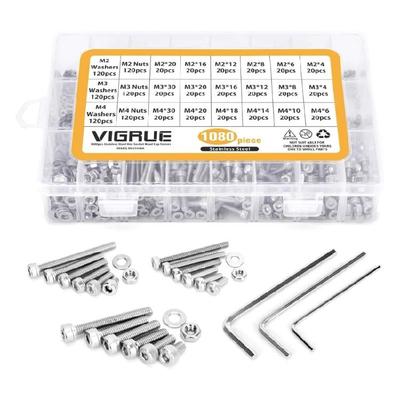 1080Pcs 12.9 Grade Stainless Steel M2M3M4 Button Hex Heads Cap Screws Kit