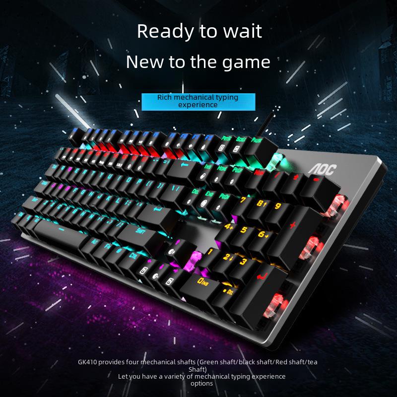 AOC GK410 Wired Mechanical Keyboard, USB, RGB Lighting, Green/Black Switches for Gaming