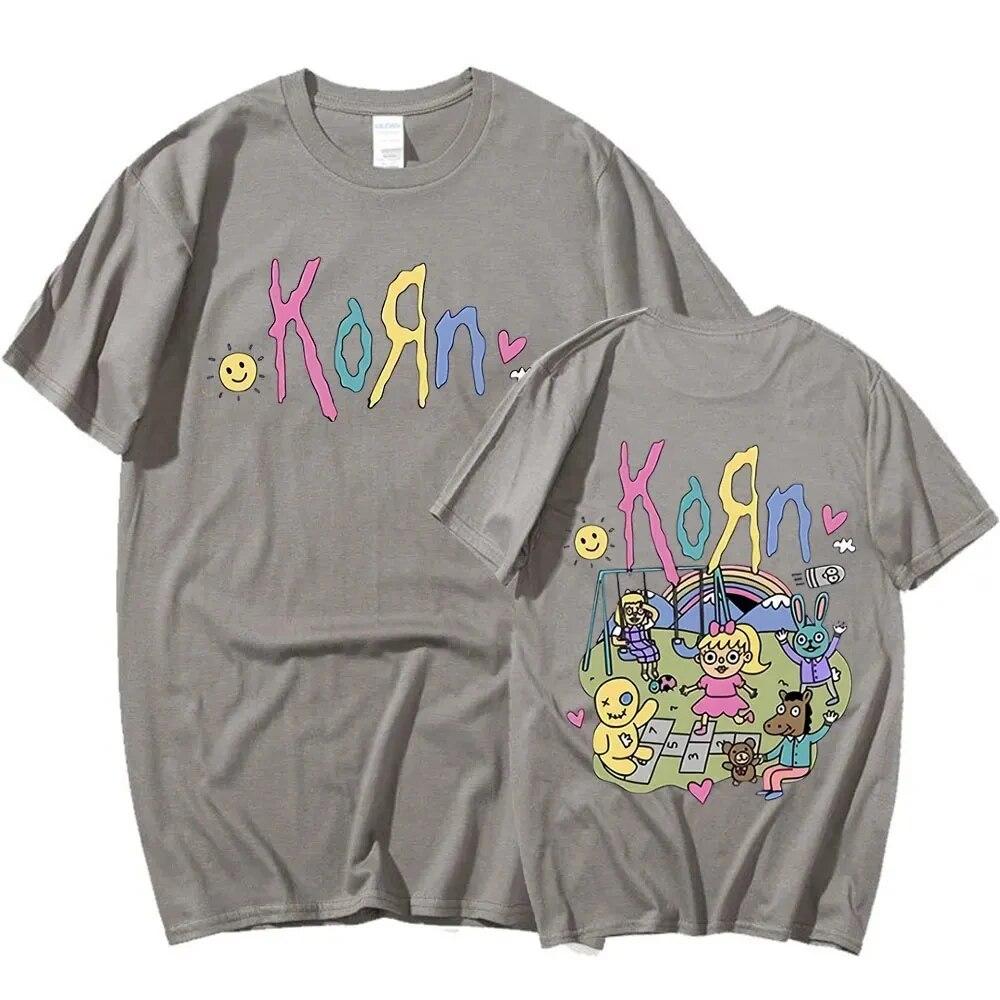 Summer Short Sleeve Tshirts Korn Cartoon Rock Band Music Album Print T Shirt Unisex's Cotton T-shirt Oversized Unisex Streetwear
