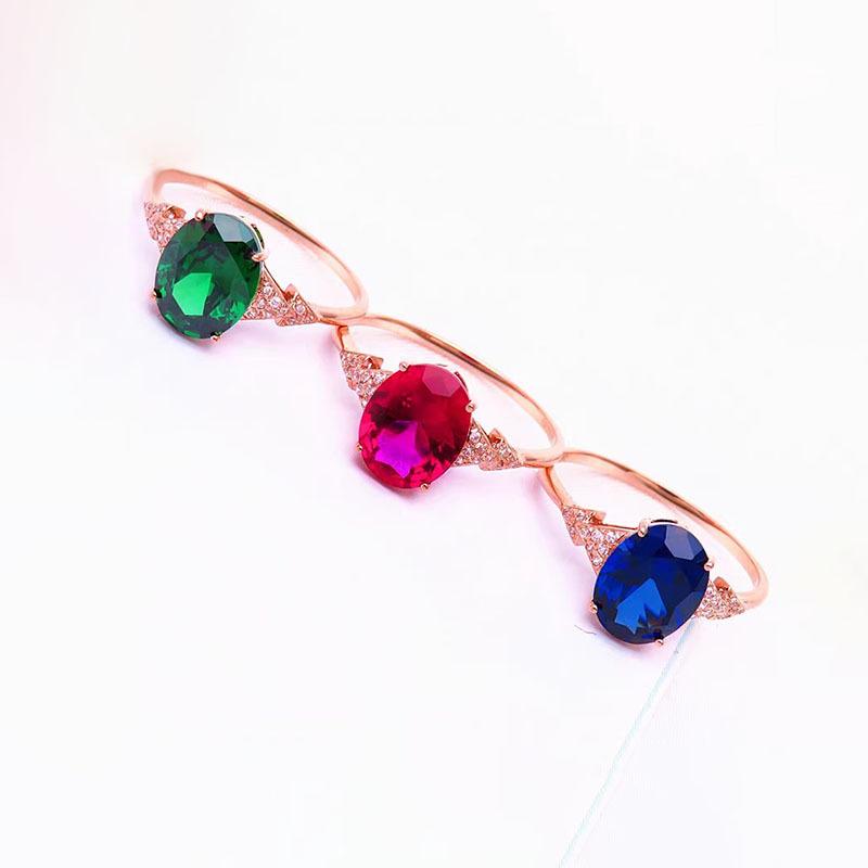 Russian 585 Purple Gold Red Stone Ring Fashion Luxury Oval Ring Rose Gold Plated Gemstone Ring