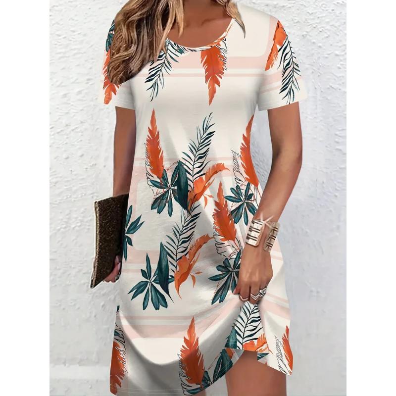 Modisches Damen Rundhalskleid 3D Lässig Farbprint Lässiges Kleid
