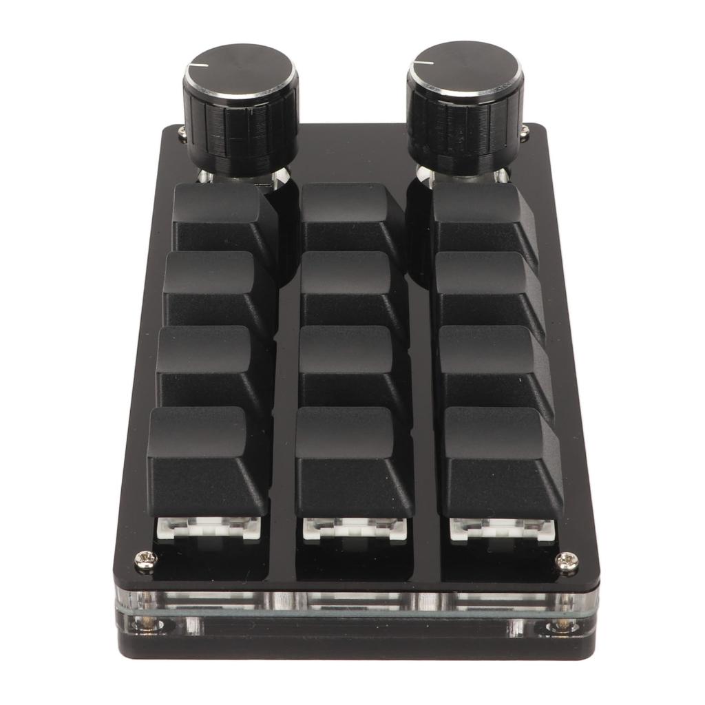 Mini 12 Key Keypad with 2 Knob Blue Switch DIY Programmable Wired Connection Plug and Play One Handed Mechanical