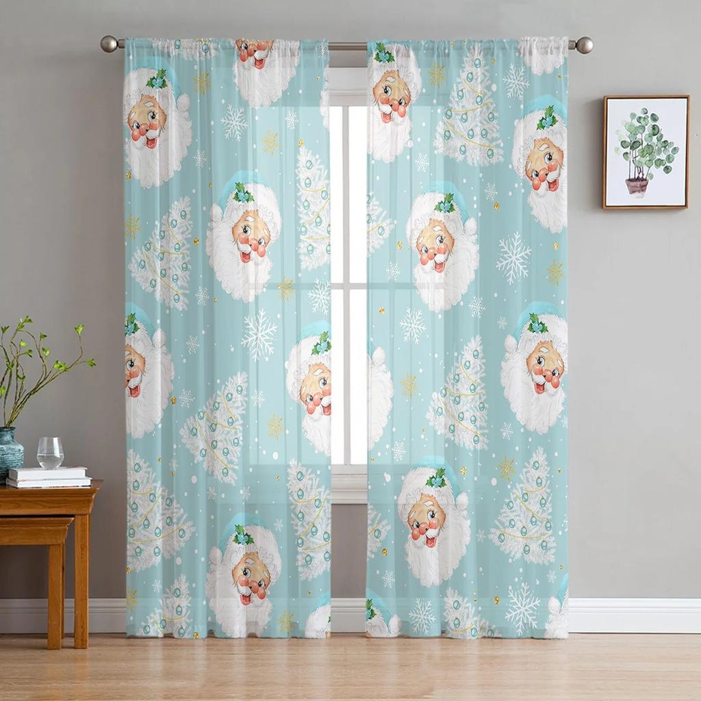 Christmas Snow Land Tree Snowflake TCurtains For Living Room Bedroom Kitchen Decoration Window Tulle Curtain