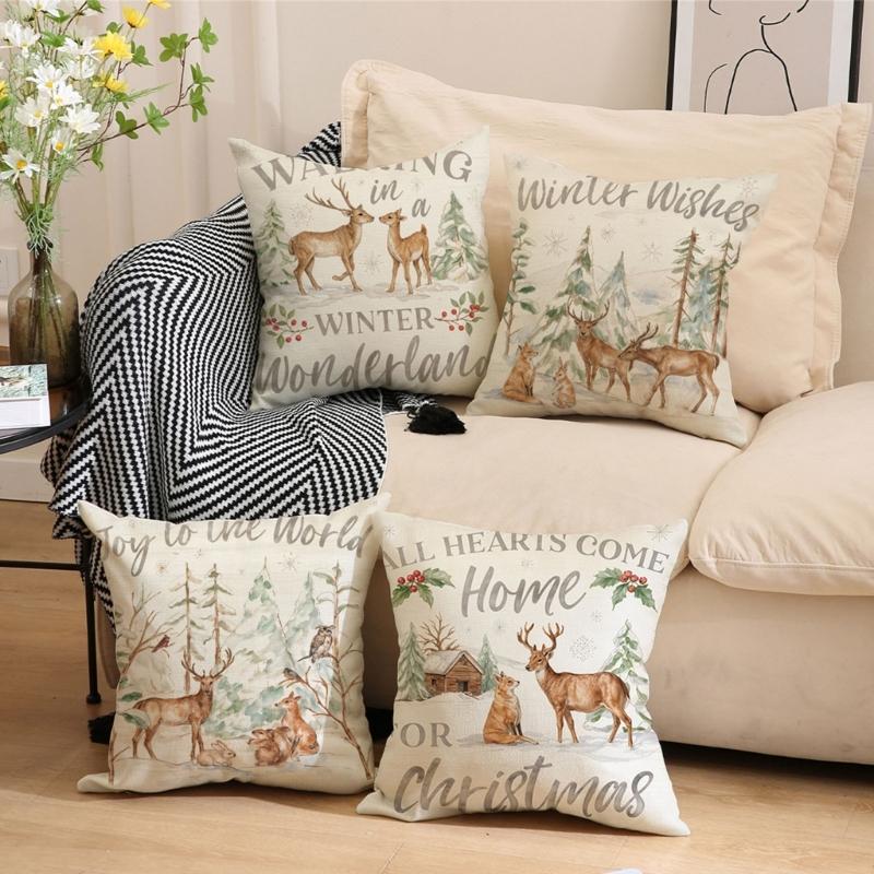 Decorative Animal Antler Cushions Cover 45x45cm Soft Cotton Linen Blend Pillowcase for Sofa Chair
