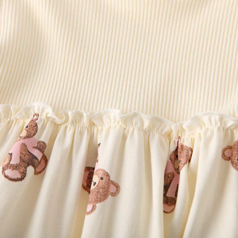 Girls' Bear Long-Sleeved Princess Dress Spring and Autum Kidsren's Clothing European and American Style Baby Girl's Fashionable Dress Kidsren's Skirt