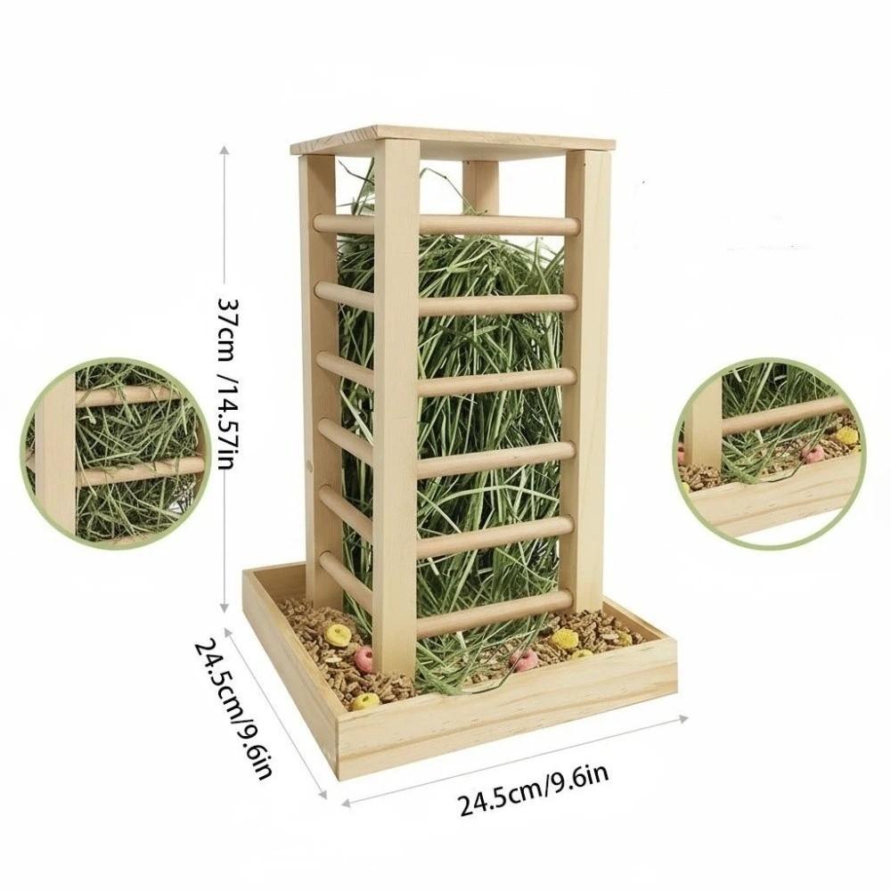 Practical Wooden Rabbit Hay Manger Detachable Durable Rabbit Hay Rack Self-Feeding Hay Feeder Pet Habitat