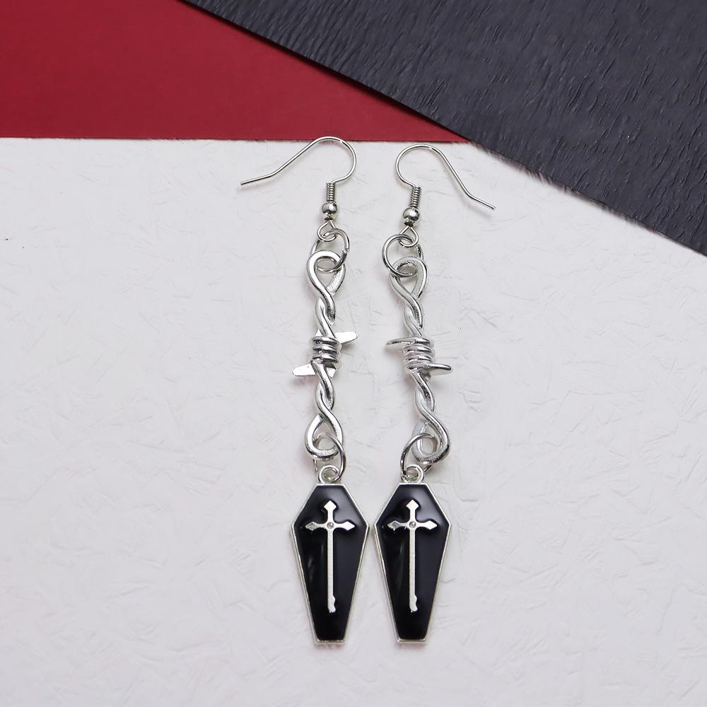 European & American Gothic Halloween Earrings: Coffin, Bat, Vampire, Cross Designs