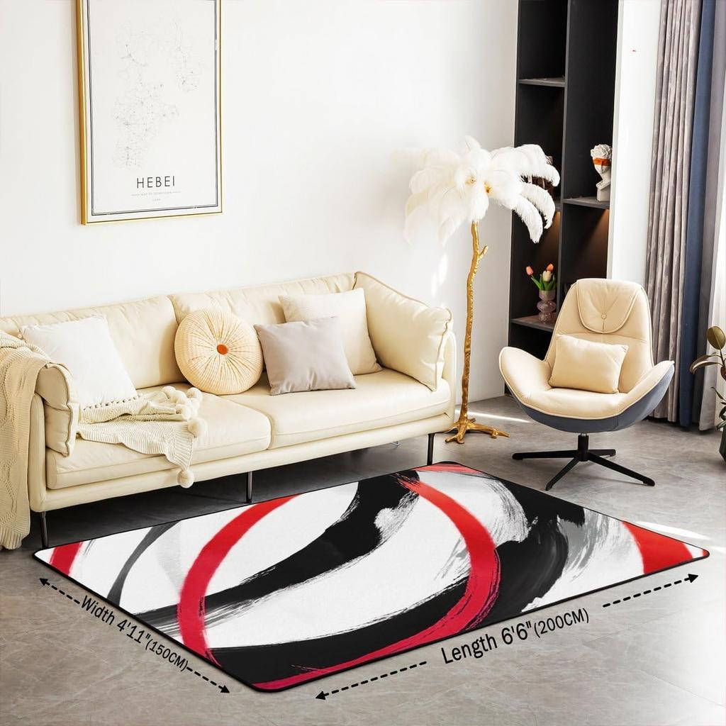 Red Area Rug for Bedroom Line Abstract Living Room Rugs Soft Non-Slip Modern Geometric Decor Carpet Indoor Floor Mat for Home