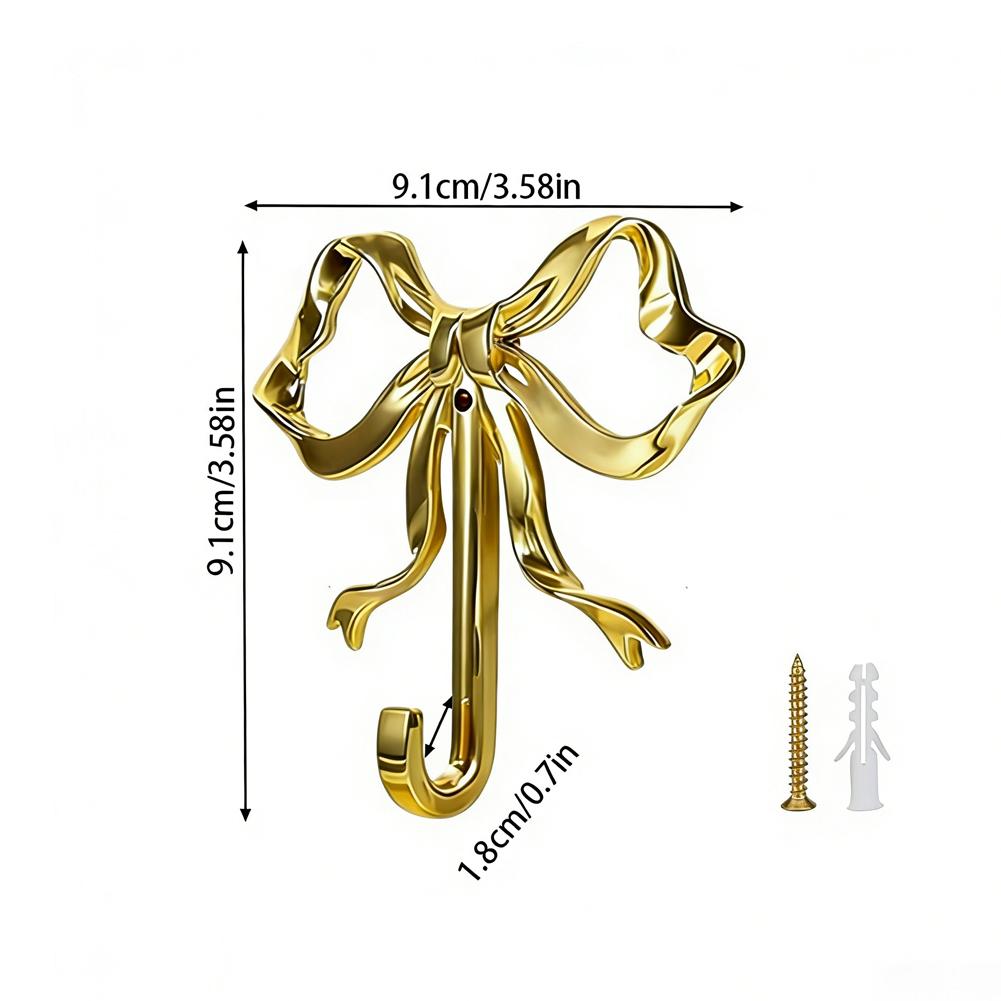 Vintage Gold Alloy Bow Shaped Wall Hook 9.1 cm x 9.1 cm x 1.8 cm Decorative Hanger for Home Office Hallway Use