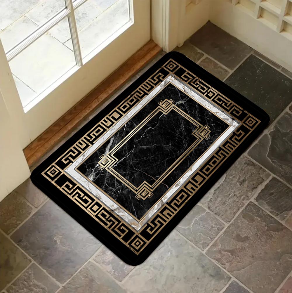 Black Gold Marble Patterned Door Mat WELCOME Rug Living Room Bedroom Entry Doormat Nonslip Floor Mat Sofa Foot Mat Kitchen Mat