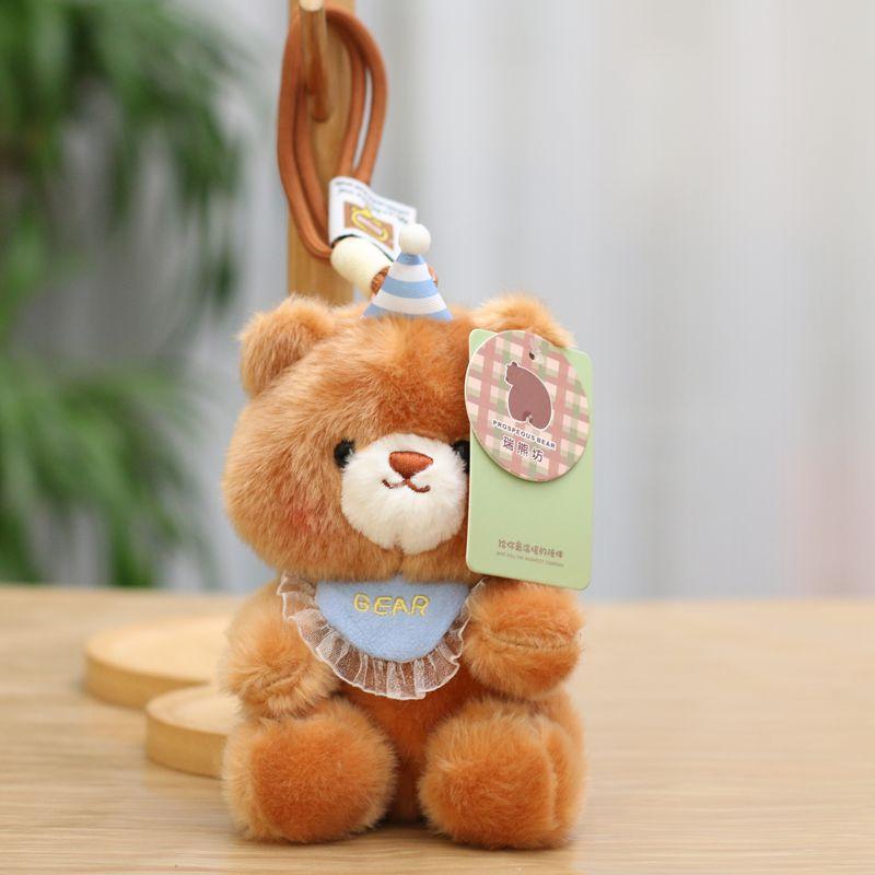 Cute Plush Teddy Bear Keychain Sleeping Baby Bear Doll Bag Pendant Desktop Ornament 16cm