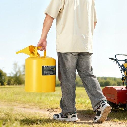 VEVOR Safety Can, 19 L Type I Yellow Safety Can for Diesel with Stainless Steel Flame Arrester, Self-Closing Lid, and PE Funnel