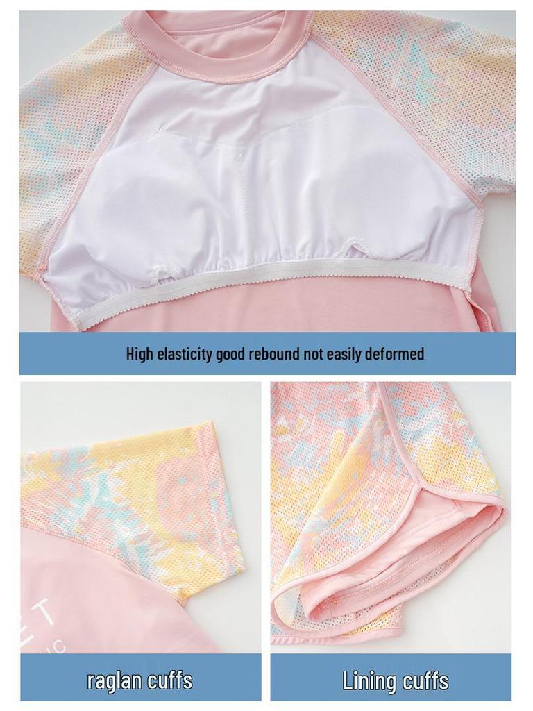 Split Style Pink Sun Protection Swimsuit for Girls - High School and Big Kids