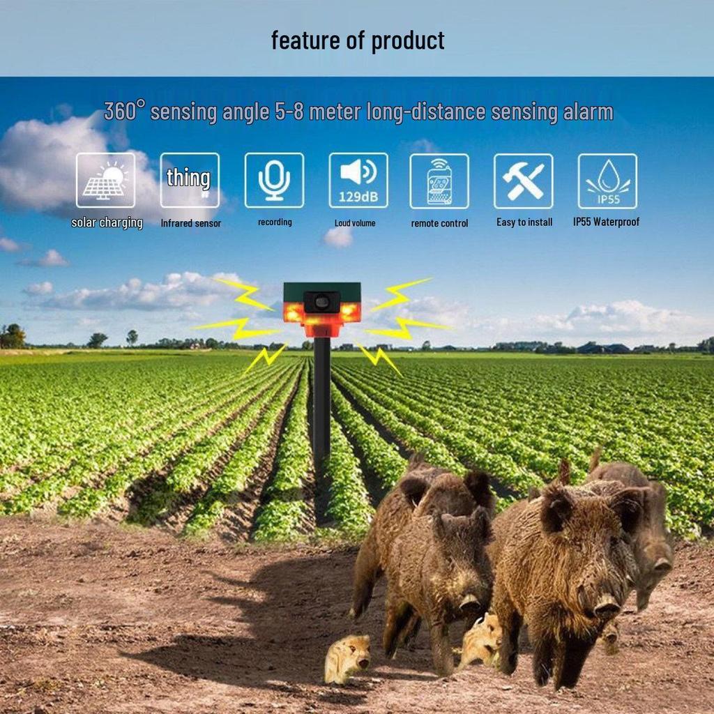Alarma Solar Infrarroja de 360° Repelente de Animales con Advertencia Sonora y Lumínica y Transmisión de Voz