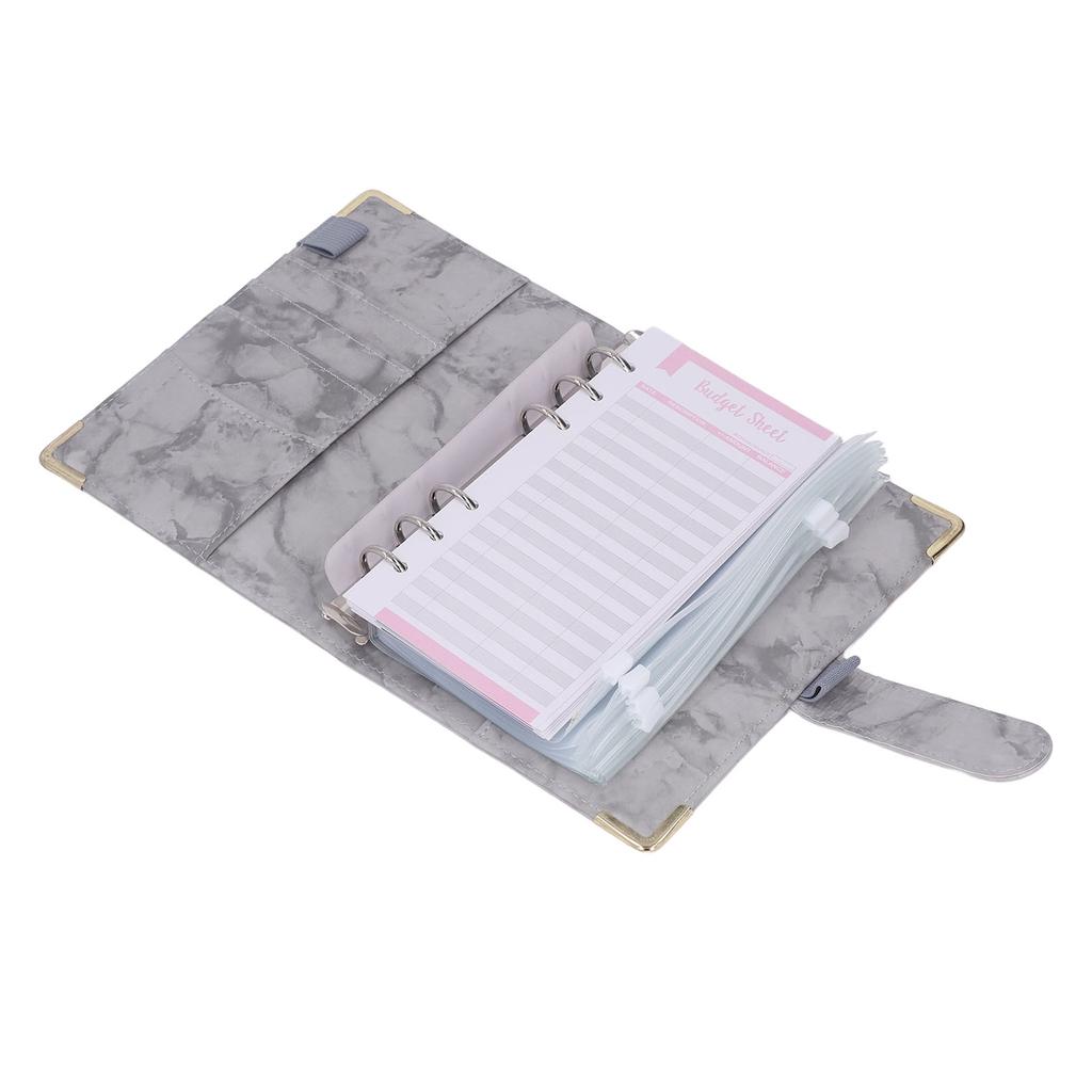 A6 PU Leather 6 Holes Budget Binder with 8 Zipper Bag 12 Budget Sheet 2 Stickers Replaceable Inner Core Cash Budget