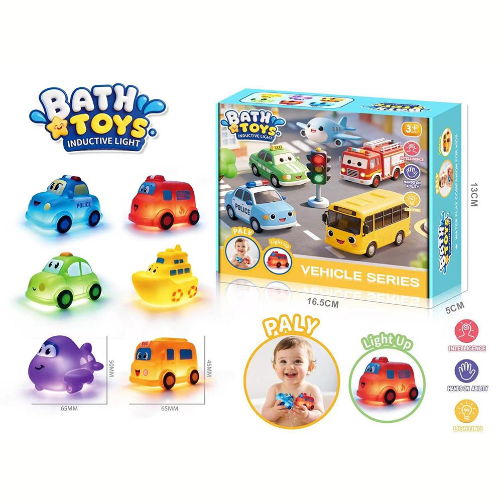 Light Up Car Playset Bath Toys LED Sensory Soft Vinyl Floating Water Play Toys for Bathtub & Pool Toddler Toys for 3 4 5 Years