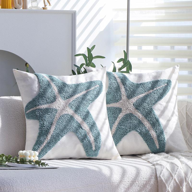 Blue Tufted Cushion Sofa Living Room Tassel Cushion Backrest Bedroom Bed Cushion Pillow Case Without Core