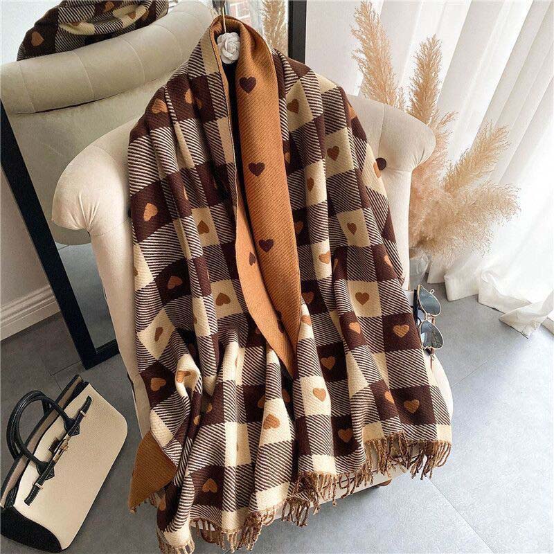 

Зимний шарф женский двусторонний плед с имитацией кашемира, утепленный шарф с любовью, дикая теплая шаль One size