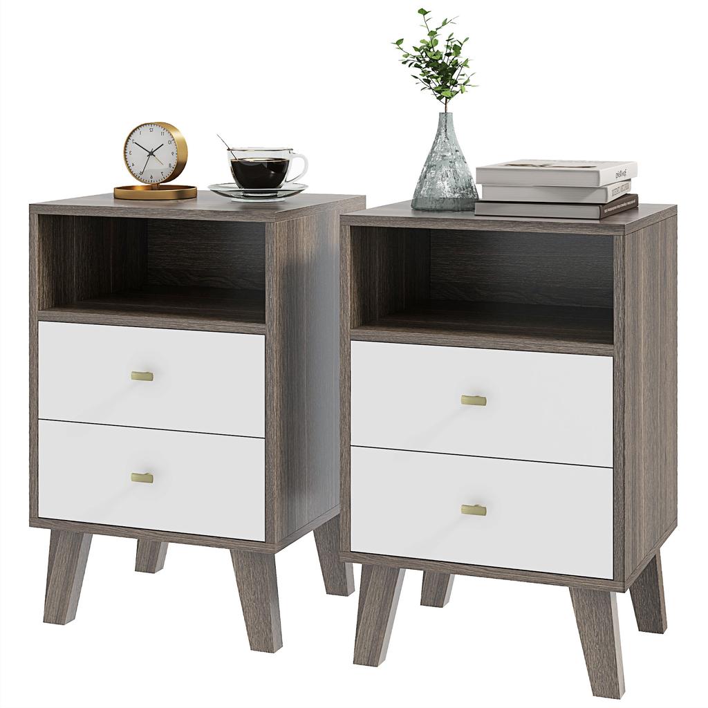 Industrial-Scandinavian Mix Bedside Table, with Drawers and Shelf