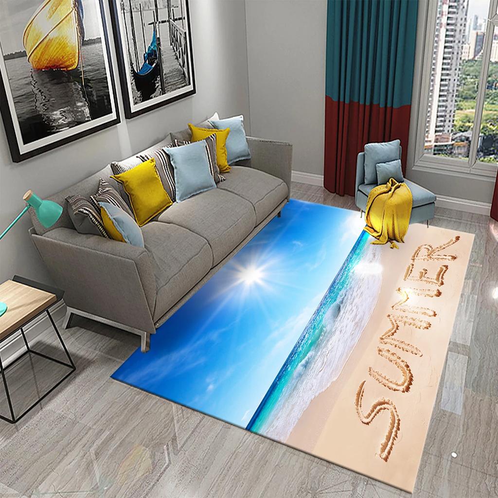 Hello Summer Carpet Beach Sea Starfish Pattern Bathroom Anti-Slip Carpet Door Mat Doormat Outdoor Living Room Bedroom Floor Rug