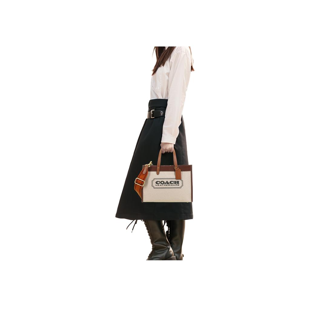 Coach Feld 30 Klassische Große Kapazität Logo Print Canvas und Leder Tragetasche Damen Tragetaschen C8459-B4TXJ