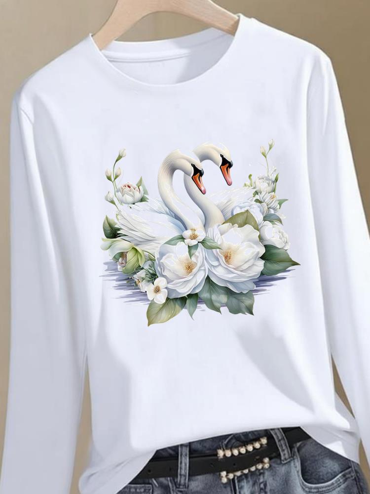 (Asian Size) Trend Style Cute Graphic Tee Women Autumn Winter Spring Casual Fashion Top O-neck Clothing Print T Shirt Long Sleeve T-shirts