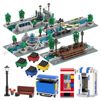 MOC City Street View Cihličky Parková lavice Odpadkový koš Toaleta Kompatibilní Figurka Stavebnice Friends Dárkové Hračky Pro Děti Dospělý DIY