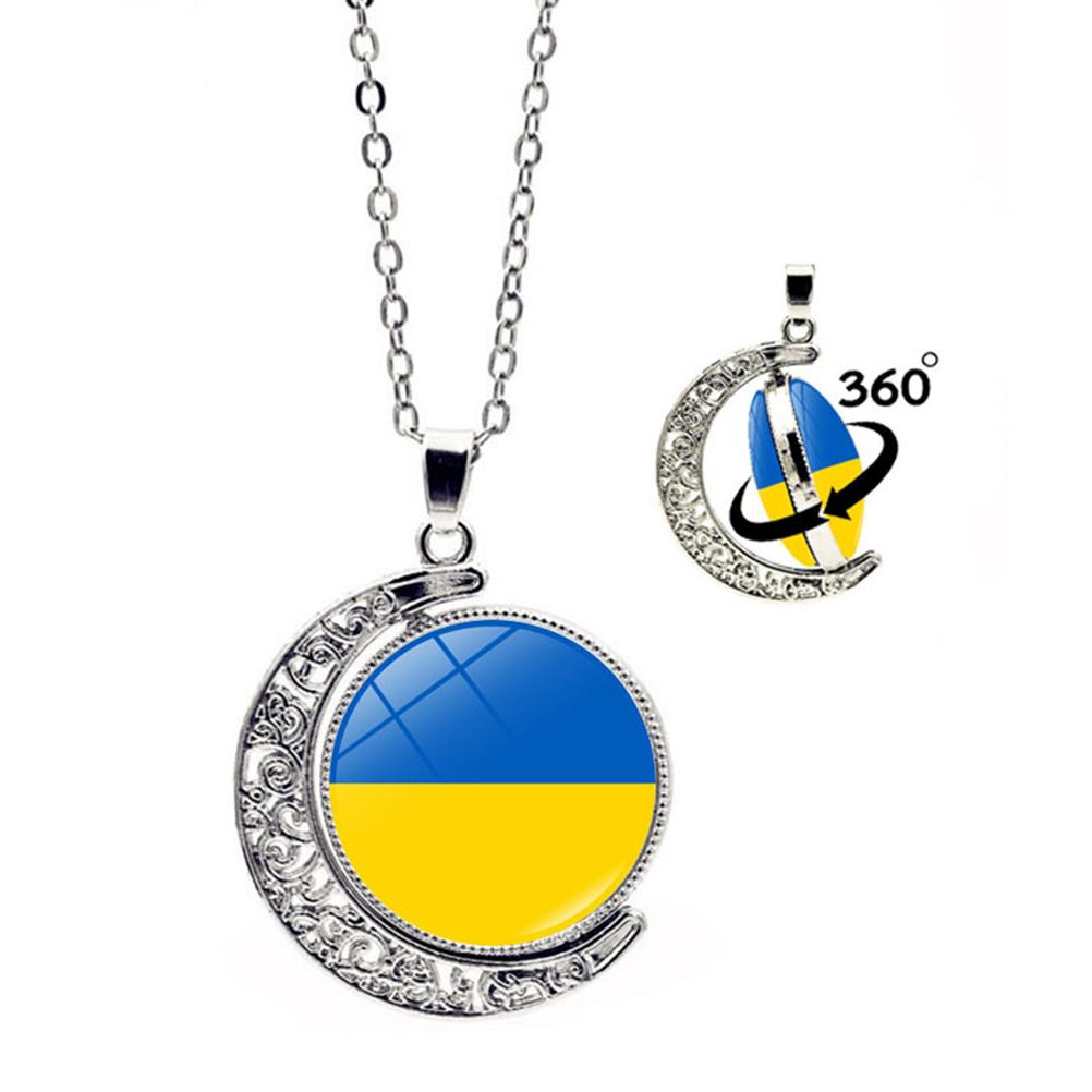 Ukraine Flag Necklace Ukraine National Flag Crescent Moon Galactic Universe Glass Cabochon Pendant Necklace