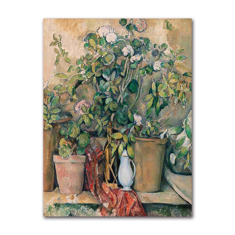 Vintage Paul Cezanne Garden Still Life Terracotta Pots 1890s Art Posters Canvas Painting Wall Prints Picture for Room Home Decor