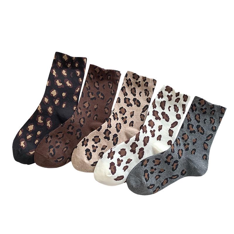 Women's Leopard Print Mid-Calf Socks: Trendy, Versatile, Wide-Mouth Ruffle, Boneless, Over-the-Knee Socks for Autumn and Winter.