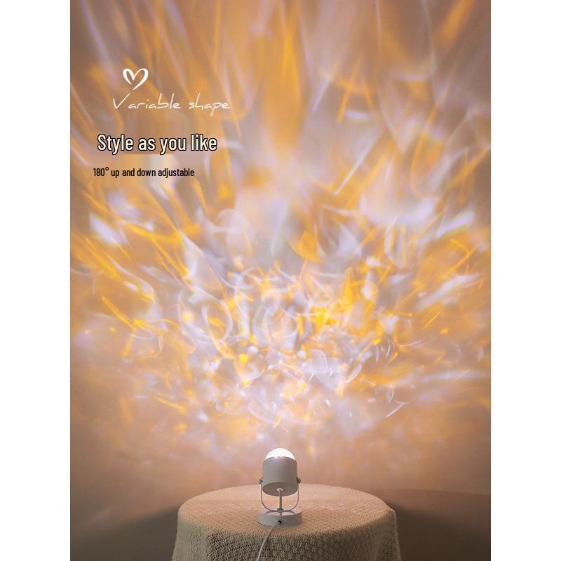 Rotující Stolní Lampa s Vlnkami Vody – Atmosféra Západu Slunce Červená & Noční Světlo