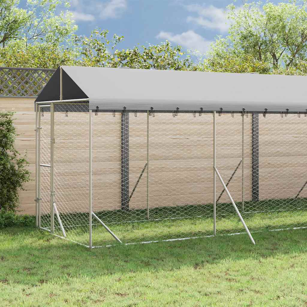 Vidaxl Dog Pen, With Roof, Silver, 2X10X2.5M, Galvanized Steel