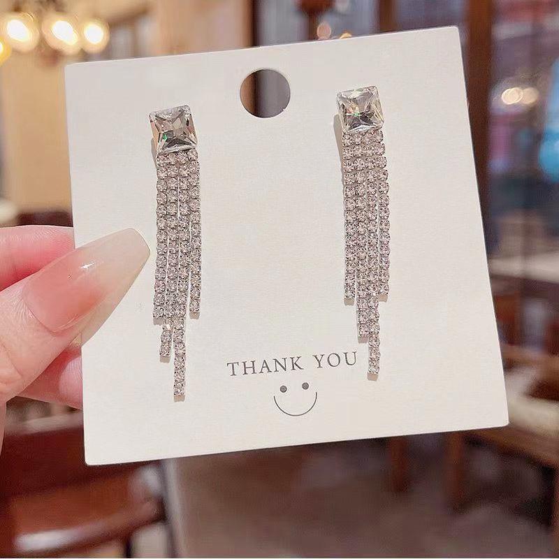 952 Silver Needle Zirconia Long Tassel Stud Earrings - Elegant and Sophisticated Women s Accessories