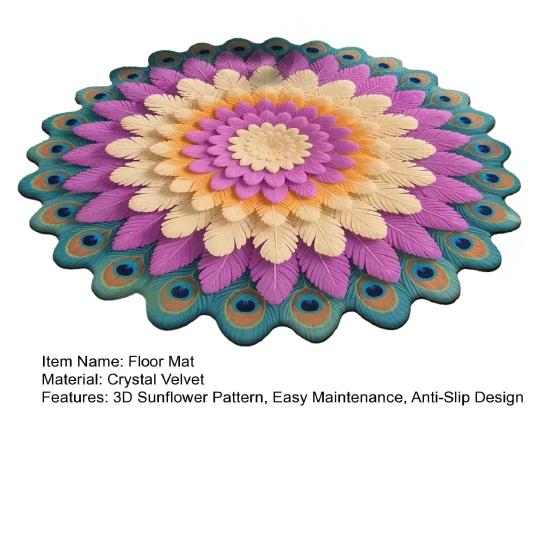Yousheng Diatomaceous Earth Floor Mat 3D Realistic Rainbow Sunflower Pattern Quick Dry Non-Slip Absorbent Mat