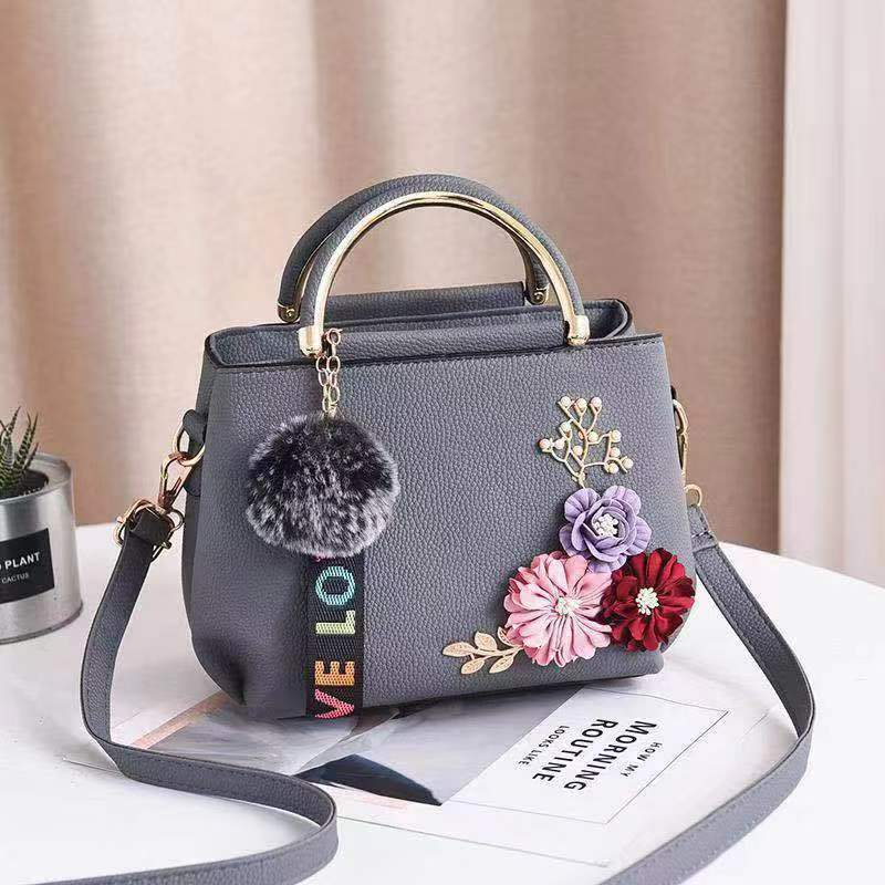 Ladies bag floral feature handbag fashion women's bag hairball pendant shoulder messenger bag bags