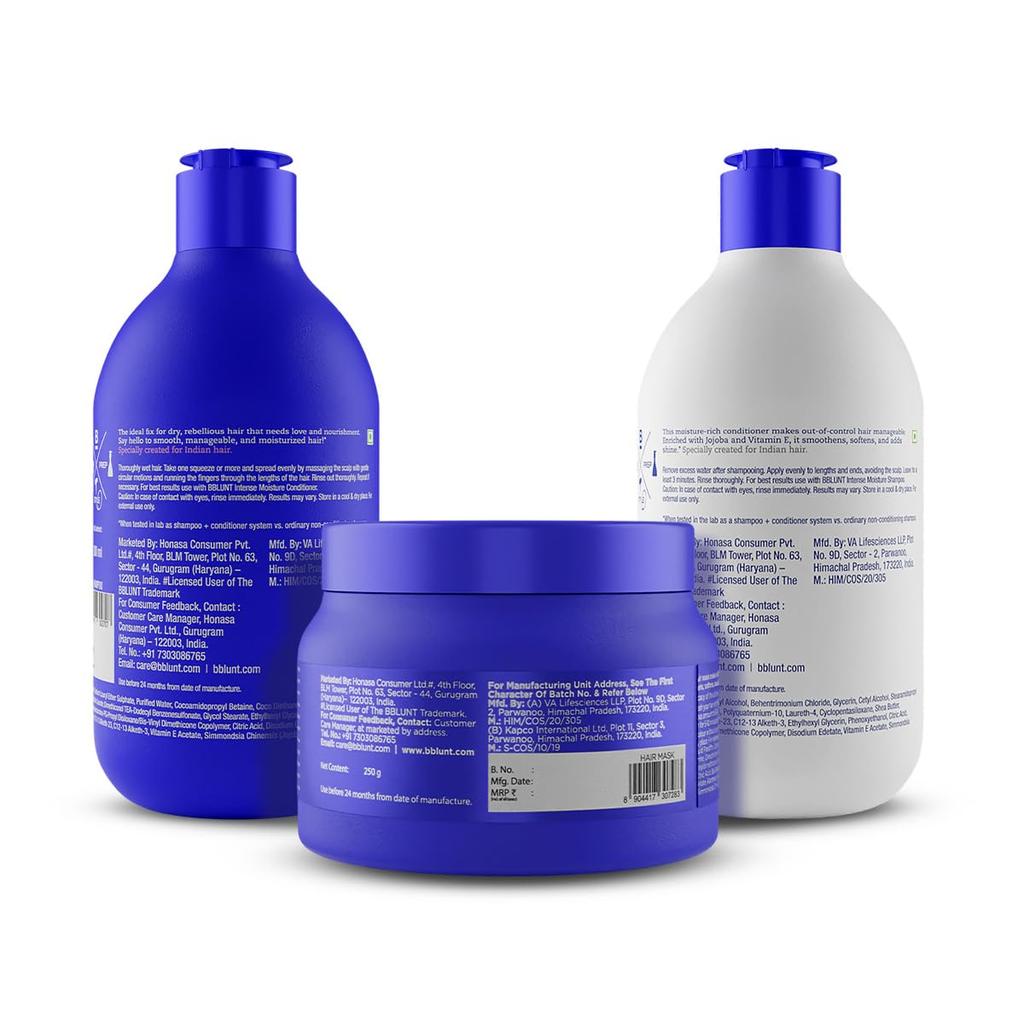 Bblunt Intense Moisture Hair Combo Shampoo Conditioner Hair Mask 300 ml + 250 g + 250 g