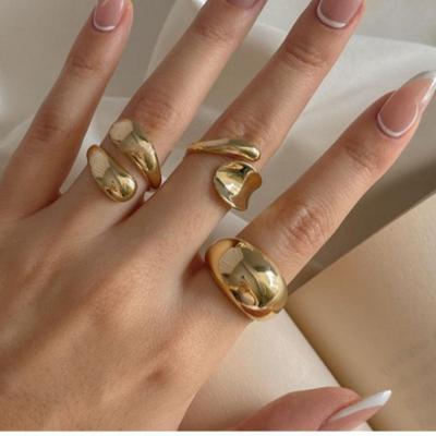 Fashion Gold Color Smooth Geometric Open Rings Set For Women Exaggerated Metal Irregular Thick Chunky Ring Trendy Jewelry Gifts KTJ