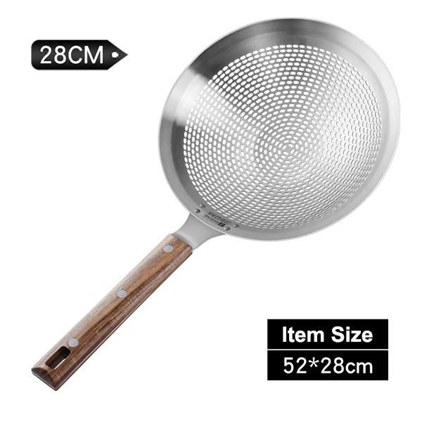 Extra Large Kitchen Strainer Skimmer with Sturdy Wood Handle - 304 Stainless Steel Slotted Spoon Colander, Kitchen Tools