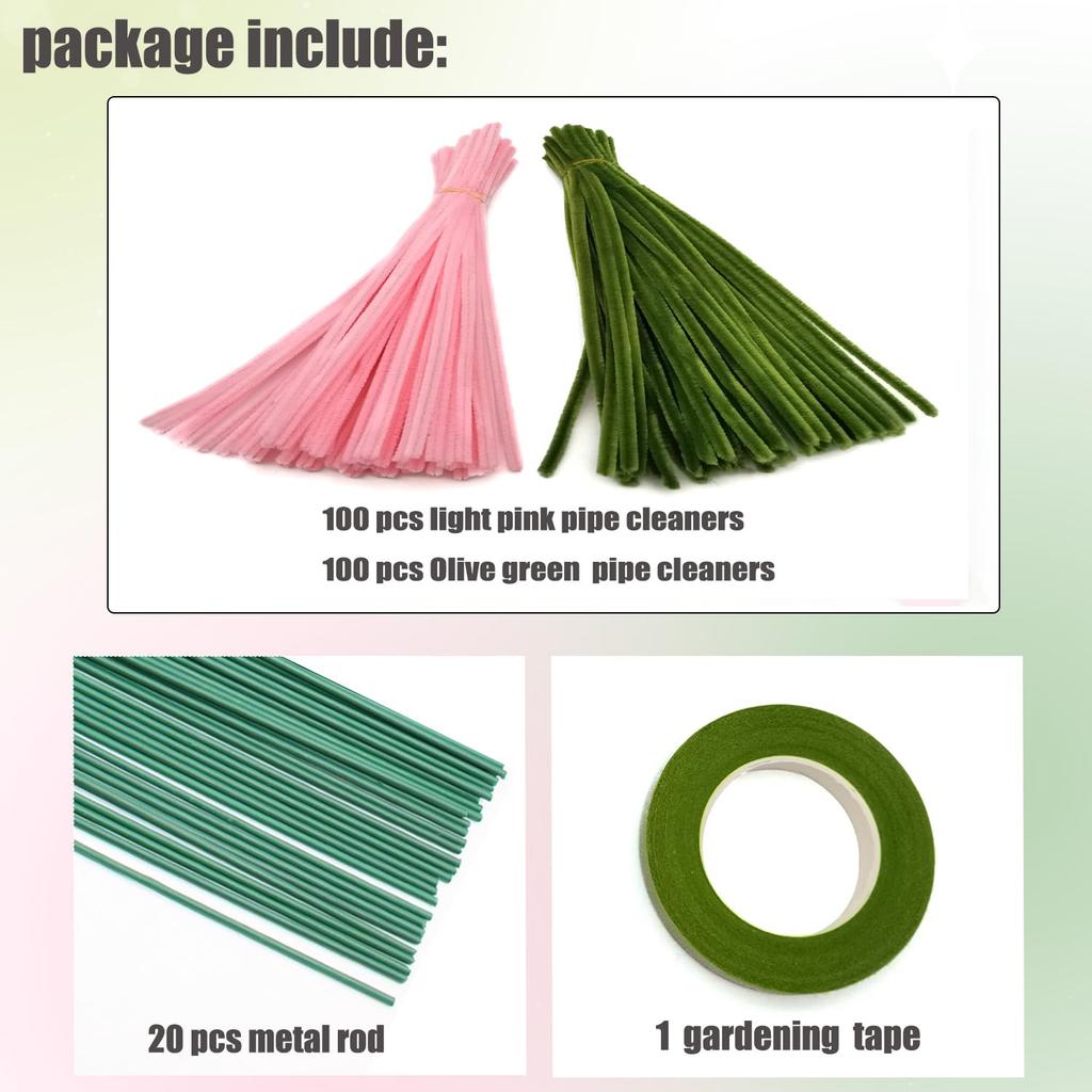 221 Pcs Craft Pipe Clearners Flower Set,Chenille Stem Pipecleaner Kit for Craft Tulip  Bouquet Making,DIY Craft Projects and Hol