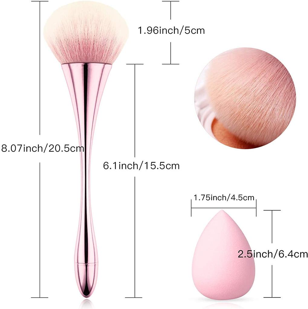 KIRA Fluffy Makeup Brush with 2 Sponge Blender Egg, Foundation Face Cosmetic Brush, Large Mineral Professional Eyeshadow Loose Power Soft Makeup To