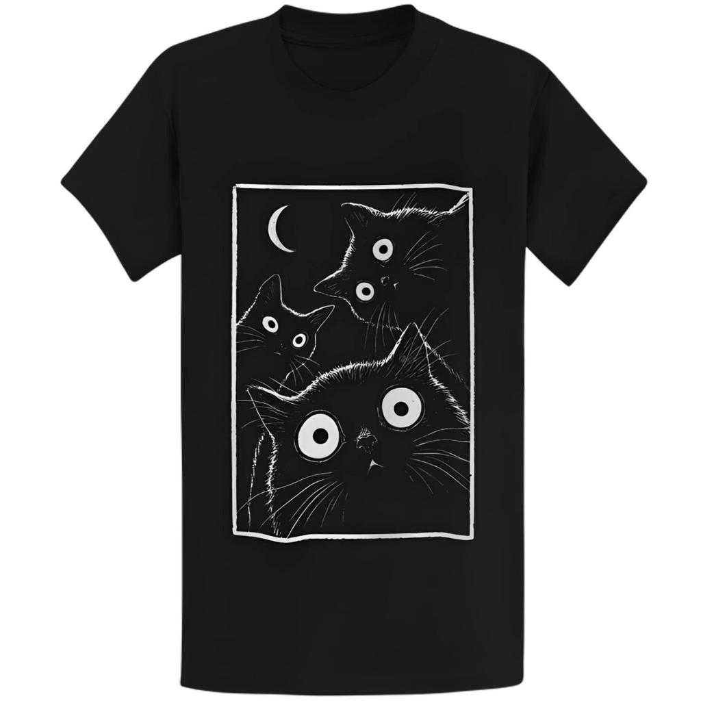 Gildan 5000 Black Cat Moon T-Shirt Retro Cat Lover Graphic Tee