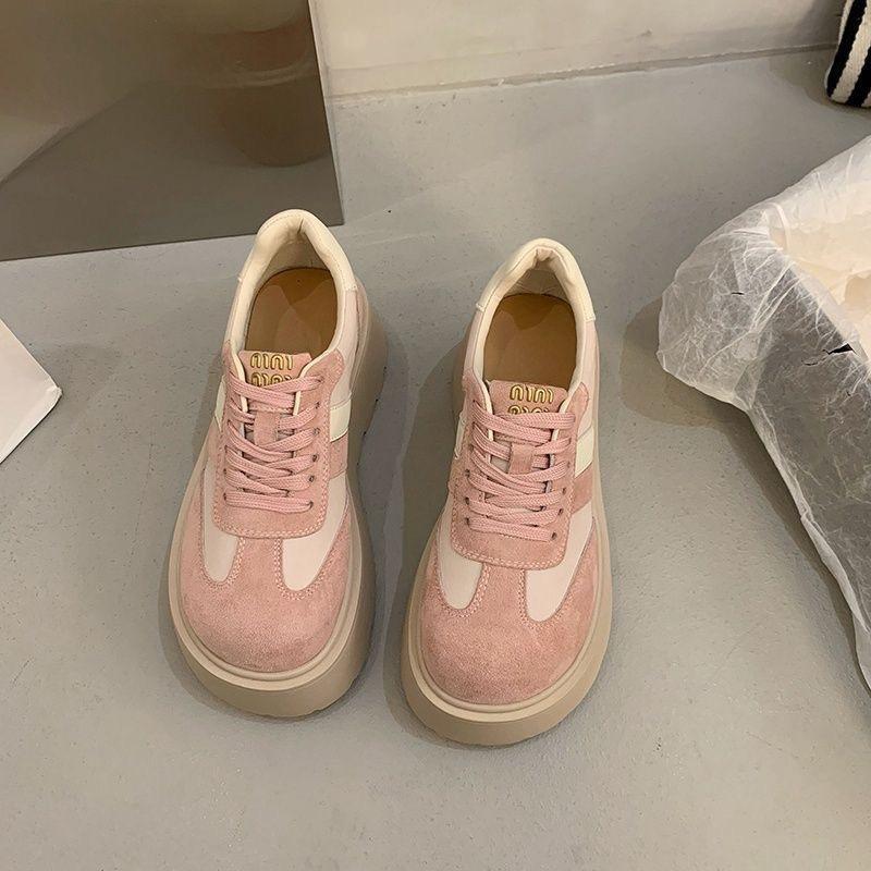 

Туфли на платформе-маффине, кроссовки для папы, женские, 2025, новая весенне-осенняя коллекция, обувь для маленьких мужчин, увеличивающая рост, обувь для моральной подготовки, универсальная повседневная спортивная обувь 36 розовый